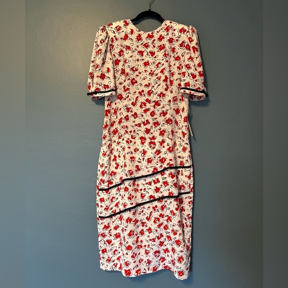JT Dress Dresses & Skirts - Vintage Dress white red black floral print, tiered skirt, shoulder pads, sz 12